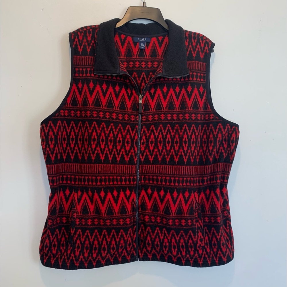Chaps Fleece Southwest Aztec Fleece Zip Vest 3X Red Black